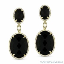 Jet Black Onyx &amp; 0.44ct Round Cut Diamond 14k Yellow Gold Dangling Drop Earrings - £856.59 GBP