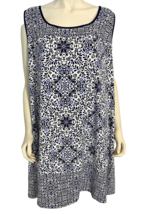 Lands&#39; End Blue and White Floral Print Sleeveless Knit Pullover Shift Dress 3X - £25.96 GBP