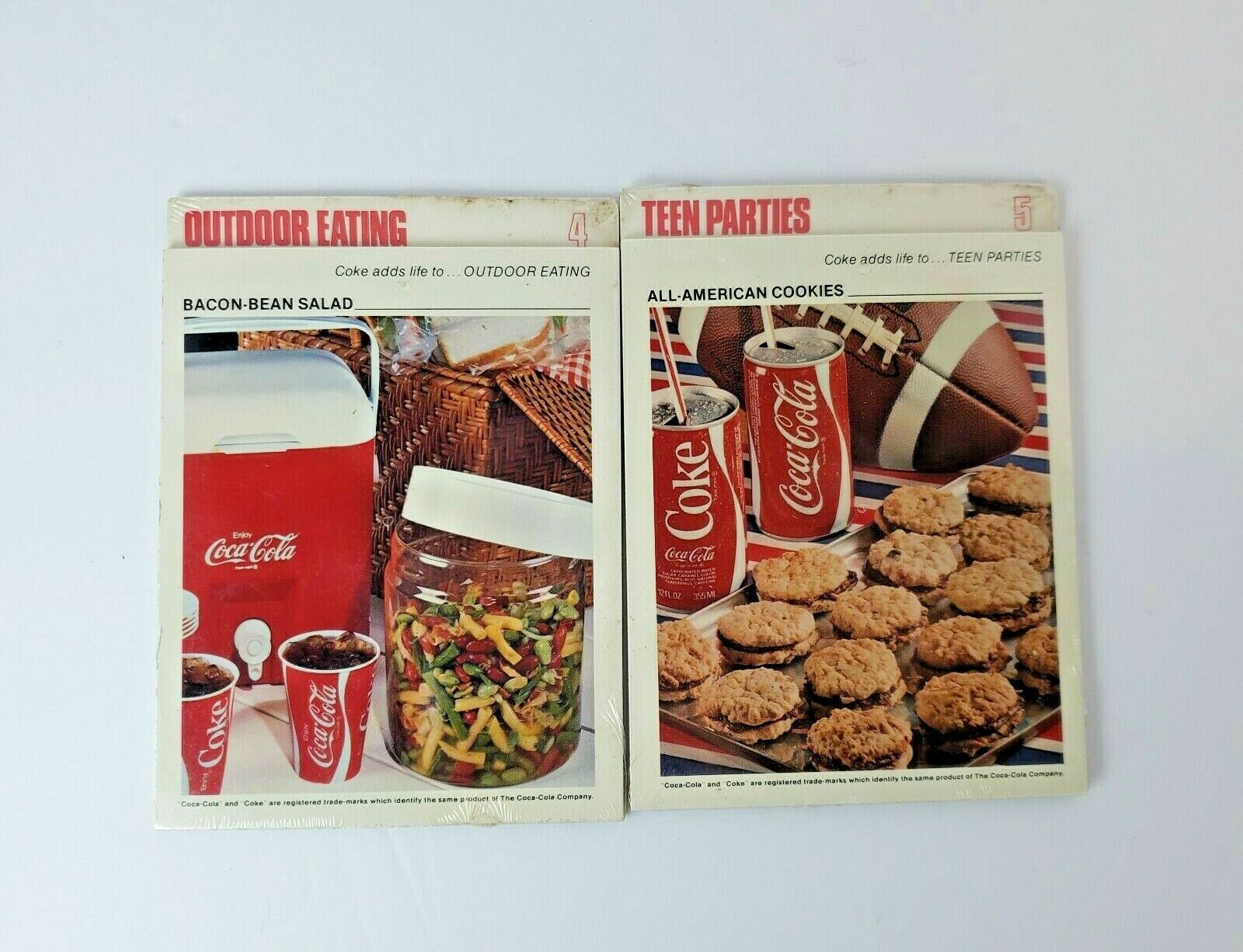Vintage Coca-Cola Sealed Recipe Cards Great Outdoor Eating #4 & Teen Parties #5 - $15.14