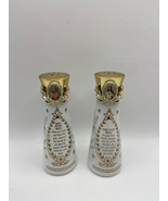 Vintage Milk Glass Salt &amp; Pepper Shakers Grace Before &amp; After Meals Jesu... - $16.99