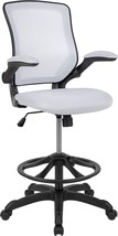 Ergonomic White Mesh Mid-Back Drafting Chair From Flash Furniture With Flip-Up - £118.29 GBP