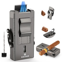 Cigar Torch Lighter, Windproof Refillable Butane Lighter With Cigar V Cutter, Ci - £22.90 GBP