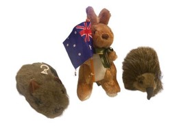 Australia Animal Stuffed Plush Toys Set Lot 3 Kangaroo Kiwi Wombat Souvenir Vtg - £29.20 GBP