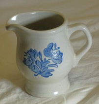 Yorktowne Pfaltzgraff Milk Creamer Stoneware Blue Floral Blue Trim USA - £13.28 GBP