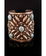 Antique Gypsy Turquoise etruscan bracelet bangle cuff - Vintage Turquoise cabs g - $225.00