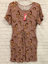 Xhilaration Womens XS Floral Print Mini Dress Mauve Short Sleeve Pockets... - $12.35