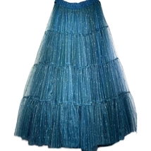 Women BLUE SEQUIN Tulle Maxi Skirts Puffy Layered Tulle Skirt Tutu Skirt Outfit 