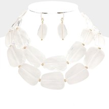 Tiered Pebble Bead Necklace and Earrings Set for Women Layered Clear Statement - £14.90 GBP
