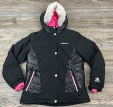 Zeroxposur Girls Winter Ski Jacket Black/Pink Hooded Pockets Size 14/16 - £19.57 GBP