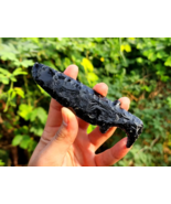 Black Obsidian Athame – Hand-Knapped Gemstone Knife with Crystal Blade Gift - $333.32 MXN+