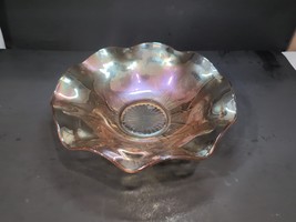 VTG Jeannette Carnival Glass 11 1/2&quot; Iris &amp; Herringbone Marigold Serving Bowl - $13.85