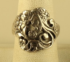 Vintage Sterling Silver Signed 925 Woman Face Art Nouveau Ornate Designer Ring - £42.71 GBP