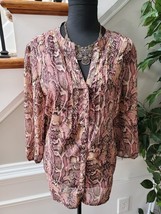 Liz Claiborne Women Multicolor 100% Polyester Long Sleeve Buttons Front Blouse L - £18.08 GBP
