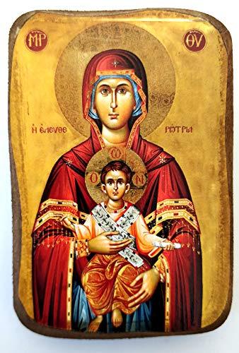 Wooden Greek Christian Orthodox Wood Icon of Virgin Mary Eleftherotria / A0