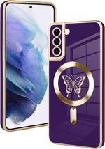 For Samsung S21 Plus W/MagSafe Wireless Charging-Purple W/Gold Butterfly Case - $15.83