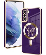 For Samsung S21 Plus W/MagSafe Wireless Charging-Purple W/Gold Butterfly... - £12.39 GBP