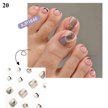 24Pcs Press On Toe False Nails Black Line Glitter Model #20 - $5.90