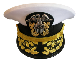 Us Navy Commander Admiral Rank White Hat Cap Authentic New All Sizes - Cp Made - £95.84 GBP+