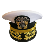 US NAVY COMMANDER ADMIRAL RANK WHITE HAT CAP AUTHENTIC NEW ALL SIZES - C... - £95.93 GBP+