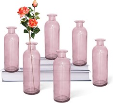 Paisener Bud Vase Set Of 6, Small Glass Vase Set, Pink Vases For Centerpieces, - £30.54 GBP