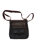 The Sak Laurel Crossbody Bag Black Pebbled Leather Brown Trim Strap 2 To... - $24.63