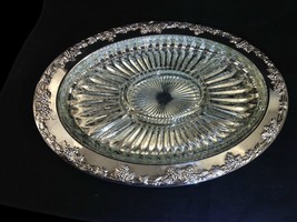 Gorham NEWPORT 16&quot; Oval Silverplate Tray w/ Divided Crystal Insert Grape... - $52.95