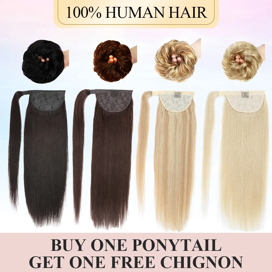 Straight Ponytail Human Hair Magic Tie 100% Remy Brazilian Human Hair Wrap - £25.81 GBP+