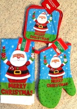 Santa Claus Christmas Oven Mitt Towel Pot Holder Hot Pad 4 Pc Kitchen Set - £8.59 GBP