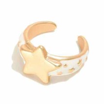 Ivory Enamel and Gold Celestial Star Cuff Ring Size 7 - $14.85