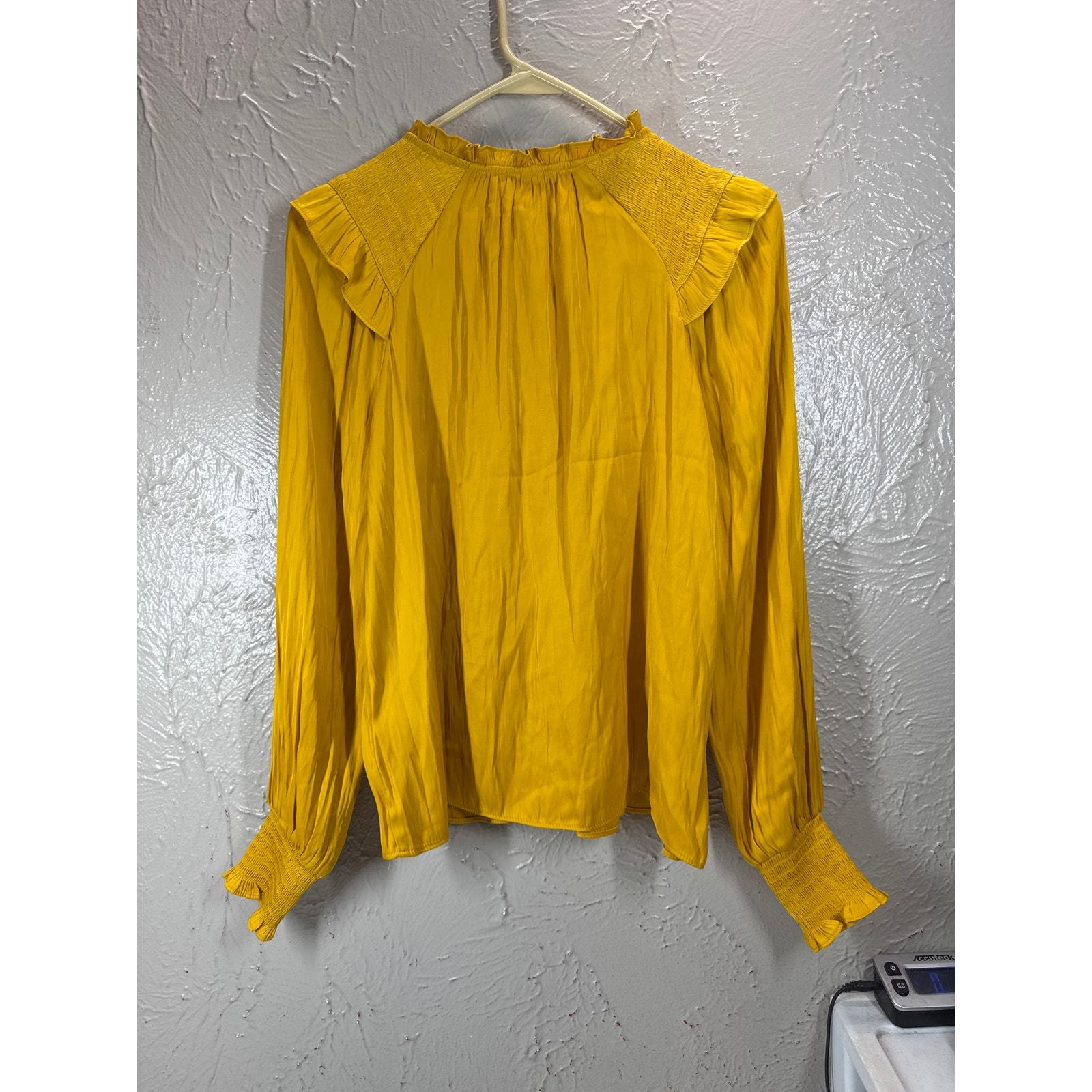 Joie Bohemian Peasant Satin Yellow Gold Long Sleeve Tassel Tie Blouse Size XS Item image 2