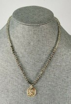 Coldwater Creek Necklace Smokey Gray Tone Beaded Stamped Floral Pendant 20&quot; - £11.85 GBP