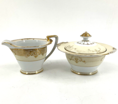 Noritake China Cheramy Creamer and Sugar w/Lid Set Gold Encrusted/Raised - £19.30 GBP