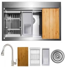 AKDY Drop-in Kitchen Sink 33&quot; x 22&quot; x 9&quot; Stainless Steel Single Bowl w/ ... - £272.91 GBP