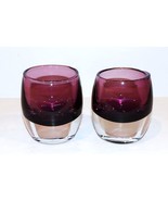 PAIR OF CRATE &amp; BARREL AMETHYST POLAND ART GLASS DIVA VOTIVE CANDLE HOLDERS - $40.60 CAD
