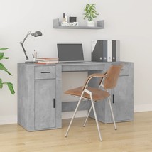 Desk with Cabinet Concrete Grey Engineered Wood - £91.22 GBP