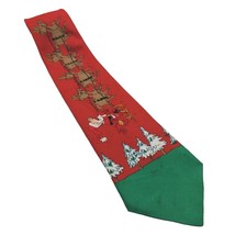 Hallmark Santa Claus Flying Reindeer Christmas Cartoon Red Novelty Necktie - £16.31 GBP