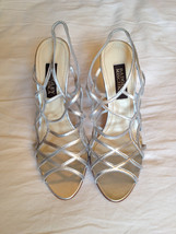 Badgley Mischka leather silver heels shoes Sz 36 6 NEW - $167.97