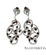 18K (750) White Gold Natural Brilliant Cut VVS Diamond &amp; Ruby: Earrings - $9,167.40