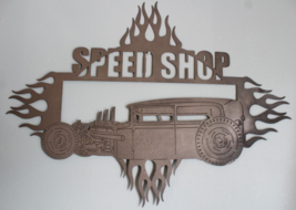 Metal Art Decor Speed Shop Sign Flames Hot Rat Rod Large 36.5 Wide - $93.50