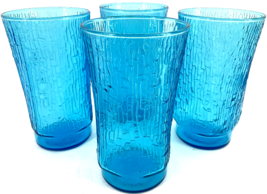4 Vintage Anchor Hocking Pagoda Laser Blue Glass Large Tumblers 5 1/2&quot; B... - £47.47 GBP
