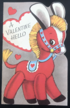 VTG Rust Craft Die Cut A Valentine Hello Red Plush Donkey Greeting Card - £9.74 GBP