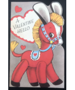 VTG Rust Craft Die Cut A Valentine Hello Red Plush Donkey Greeting Card - £9.63 GBP