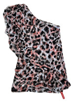 Parker Womens One Shoulder Frilly Pink Leopard Lined Chiffon Dress Size XS $358 - £102.63 GBP