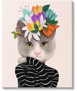 Bold Floral Design Grey Cat Striped Sweater, Design By Ioana Horvat - $106.99