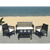 SAFAVIEH Outdoor Collection Carson Black/ White Cushions 4-Piece Conversation Pa - $815.99