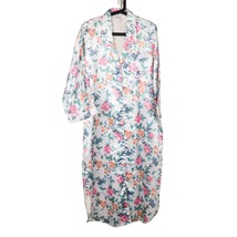 Kathryn Nightshirt S Womens VTG Button Front Nightgown Floral White Satin - £17.29 GBP