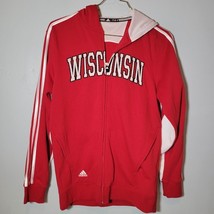 Adidas Mens Jacket Small Wisconsin Badgers Full Zip Up Hooded Red - $15.97