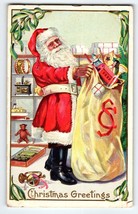 Santa Claus In Toy Shop Christmas Gifts Postcard Stecher Ser 227 Embossed 1911 - £4.70 GBP