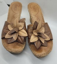 Women&#39;s Born Leather Wedge Sandals Brown Flower Sz 8 - £22.94 GBP