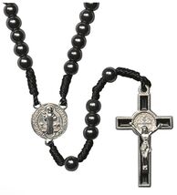 Saint Benedict Hematite Corded Small Rosary,  New #AB-082 - $7.92